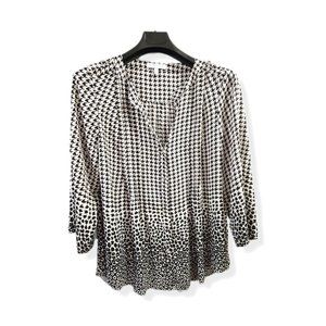 Chaus New York, Long Sleeve Blouse, Size Large, Gently Worn, Black and Light Tan